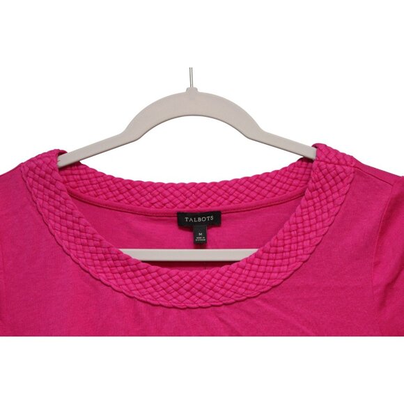 NWT Talbots Blouse Size Medium Fuschia Short Sleeve Preppy Casual Cotton Stretch - Picture 6 of 11